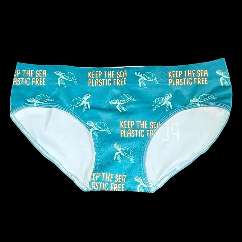 Justice Girls Hipster Underwear Size 6/7 Green Sea Turtle Keep Sea Plastic Free